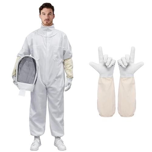 Beekeeper Schutzanzug, The Beekeeper Hazmat Suit mit Imker Handschuhe, TOOSOAR Weiß Einteiliger Bienenschutzanzug (XXL) von TOOSOAR