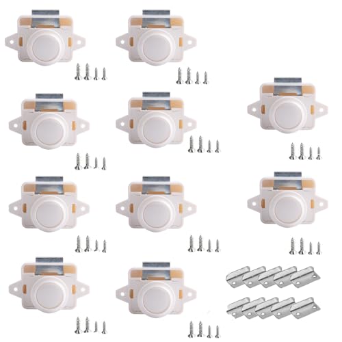 TOOSOAR 10 Stück Push Button Catch Door Lock,Door Lock Verriegelung 14-16mm Möbelschloss,Keyless Wohnmobil Verriegelung für Wohnmobile, Yachten, Boote, RV Camping Schrank, Wohnwagen(Beige) von TOOSOAR