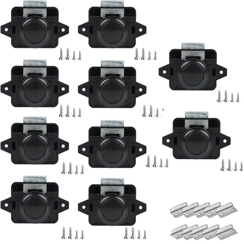 TOOSOAR 10 Stück Push Button Catch Door Lock,Door Lock Verriegelung 14-16mm Möbelschloss,Keyless Wohnmobil Verriegelung für Wohnmobile, Yachten, Boote, RV Camping Schrank, Wohnwagen (Schwarz) von TOOSOAR