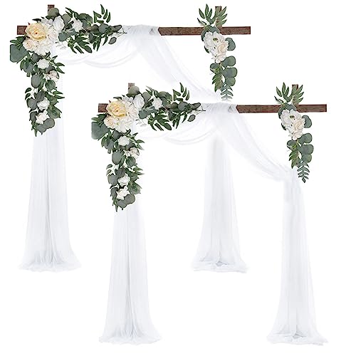 TOOSOAR 2pcs Hochzeit deko Vorhang Weiß, 75CM×600CM Deko Hochzeit Tüllstoff, Foto Hintergrundvorhang für Geburtstags, Partys, Bankett Dekorationen Arbor Hochzeit Torbogen Zeremonie Party Dekor von TOOSOAR