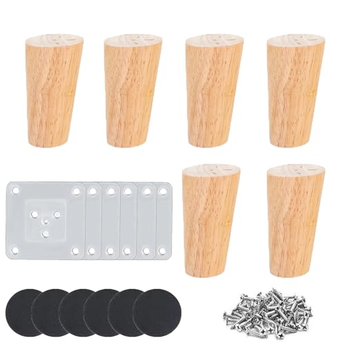 TOOSOAR 6 Stück 10cm Möbelfuß Holz,Möbelfüsse mit Montageplatten,Schrauben&Gummipads für Tisch Sofa Bett Schrank Couch von TOOSOAR