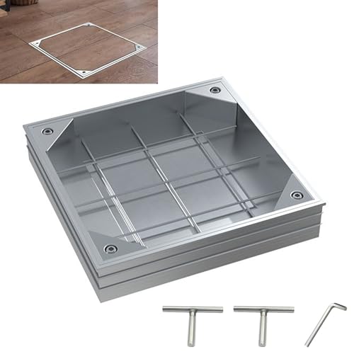 TOOSOAR Schachtabdeckung 40x40cm,Aluminium-Legierung Eingebettete Schachtabdeckung und Rahmen, Unsichtbare Inspektionsdeckel für Kanalisationsroste Rinnen von TOOSOAR