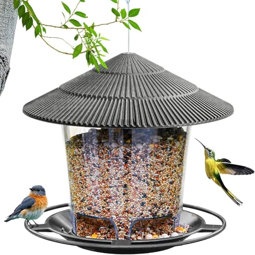 TOOSOAR Vogelfutterspender Grau - Wetterfeste Vogelfutterstation mit Dach zum Aufhängen, Futterhaus für Wildvögel im Garten & Balkon​ von TOOSOAR