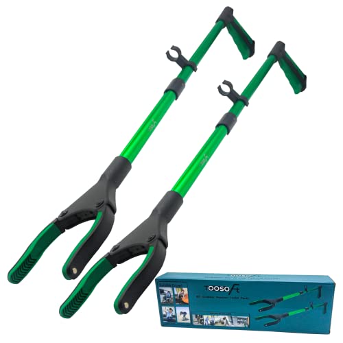 TOOSOFt 2 Stück 81.1CM Greifzange Fuir Senioren, Faltbare Greifer Garten aus der Grünen Aluminiumlegierung mit 90° drehbarer Kopf Gummigreifer,Greifzange für die Müllabfuhr mit Magnetspitzen von TOOSOFt