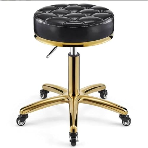 TOOTHGENERIC Rollhocker, runder Drehhocker, 360° rollbarer Salonhocker, 330 lbs Tragkraft, hydraulischer Hochleistungshocker, Rollräder und goldene Edelstahlbasis(Oily Black) von TOOTHGENERIC
