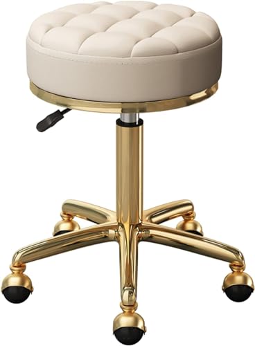TOOTHGENERIC Runder rollender Barhocker, weißer Hocker for Schönheitssalons mit goldenen Chrom-Fünfklauen und drehbaren Rädern, verstellbar(1 Pcs) von TOOTHGENERIC