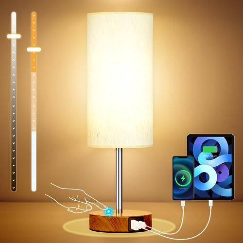 TOOWELL Nachttischlampe mit USB Ladefunktion LED Nachttischlampe Touch Dimmbar Schlafzimmer Kleine Tischlamp mit Kabel Touch Lampe Tischlampe Bedside Table Lamp für Deko Wohnzimmer Fensterbank von TOOWELL