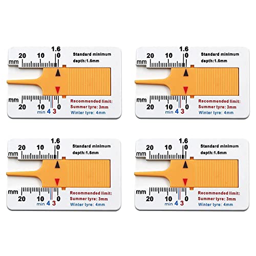 4 Stück Reifen Profiltiefenmesser, Kunststoff Reifenprofil Tiefenmesser, Reifenprofiltiefenmesser, 0-20 mm Tiefe Meter Vernier Tiefenmessschieber, Measure Tool Tyre Tread Depth Gauge,Yellow von TOOYOO