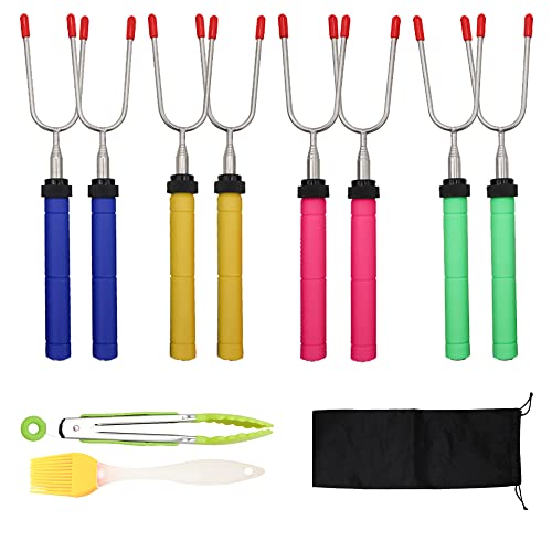 TOOYOO Grillbesteck Set,11 Stück Grillspieße Ausziehbar Edelstahl Grillgabel Grillzange Grillpinsel, Teleskop Extra Lange 85cm Grill Spieße für Lagerfeuer Camping Smores, Hot Dogs Shish Kebabs von TOOYOO