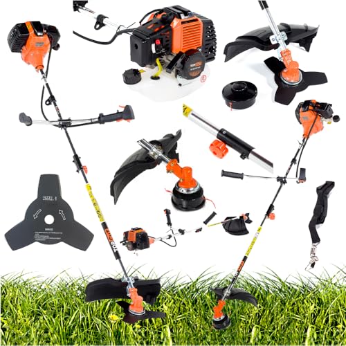 TOP CUT Benzin Motorsense 51,7 cm³ -2-Takt - Freischneider & Rasentrimmer mit Messer - Fadenspule und Schultergurt - Multifunktional & Ergonomisch von TOP CUT