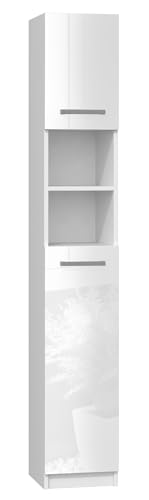 CDF Bad-Hochschrank Marbela | Farbe: Weiß glänzend | Modernes Badregal | Ablagefläche | Geräumige Einlegeböden | Türen | Einfache Montage | Universal | Stilvolle Griffe von CDF