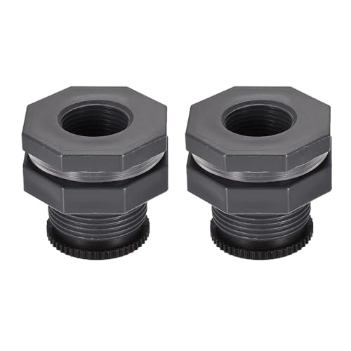 2 Stück PVC Schott Tankadapter, Doppelgewinde Schott Wassertank Anschlussstück, G1 Gewinde für Regentonnen, Wassertank, Aquarien, Teiche von TOP-MAX