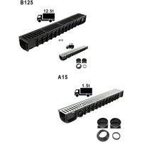 Entwässerungsrinne Regenrinne Hofrinne A15 Stahl - belastbar bis ca. 1,5t - Komplettset - Länge 1m von TOP MULTI