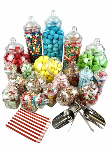 Top Star Vintage-Gefäße für Süßigkeiten, viktorianisches Pick & Mix Süßigkeiten-Buffet-Kit, Party Pack – 19 x Behälter , 2 x Schaufel, 2 x Zange, 100 x Beutel rot von TOP STAR