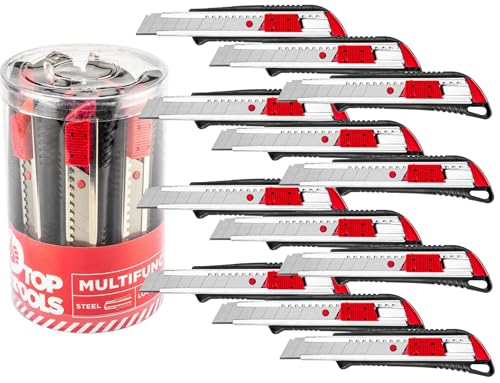 Top Tools 12-teiliges Set Cuttermesser mit rotem Schiebeschliff, 18 mm breit von TOP TOOLS