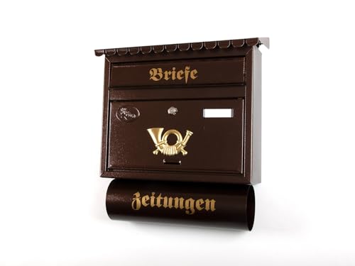 XXL Briefkasten Postkasten Zeitungsrolle Nostalgie Namenschild Wandmontage Flachdach (Antik Kupfer) von TOP TOOLS