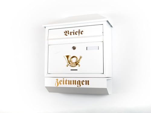 XXL Briefkasten Postkasten Zeitungsrolle Trapezdach Namenschild Vintage-Stil (Weiß) von TOP TOOLS