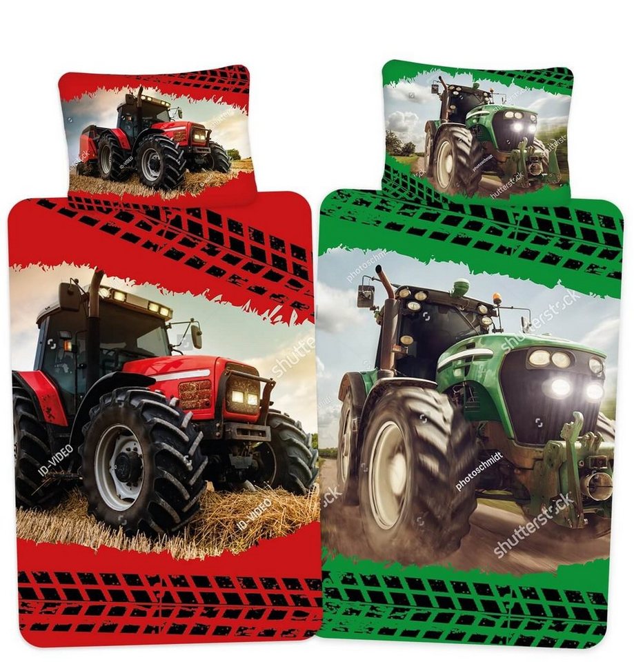 Kinderbettwäsche Roter Traktor - Bettwäsche-Set mit Wendemotiv, 135x200 & 80x80, TOP!, Baumwolle, 100% Baumwolle von TOP!