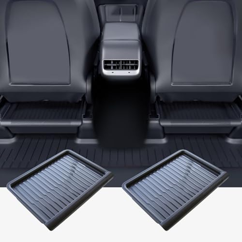 TOPABYTE Sitz Organizer für Tesla Model Y 2020-2024 Aufbewahrungsbox Doppelter Verdeckter Ablagefach unter dem Sitz mit Deckel, Wasserdichtes TPE Schubladenfach Zubehör, Schwarz, 2PCS von TOPABYTE