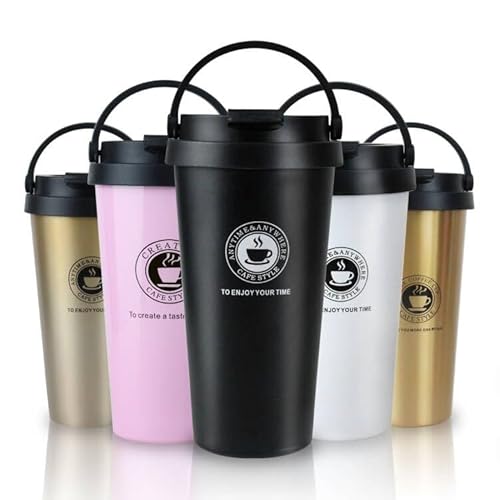 Reisebecher, isolierte Kaffeetasse, wiederverwendbar, mit auslaufsicherem Deckel und Griff, doppelwandiger Vakuum-Edelstahl-Auto-Kaffeetasse für heißes und kaltes Wasser, Kaffee und Tee, 500 ml von TOPAHGOD