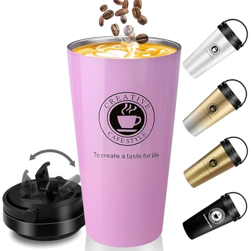 TOPAHGOD Thermo Kaffeebecher to go, Edelstahl Thermobecher mit Auslaufsicher Deckel, Doppelwandig Isoliert Vakuum Reisebecher, Travel Mug 500ml für heißes und kaltes Wasser, Kaffee &Tee(17oz, Rosa) von TOPAHGOD