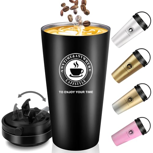 Thermobecher - Kaffeebecher to go aus Edelstahl - Doppelwandig Isoliert Thermo, Auslaufsicher - Isolierbecher mit Trinköffnung - 500ml/17oz Travel Mug - Coffee-to-go Becher für Kaffee & Tee(Schwarz) von TOPAHGOD