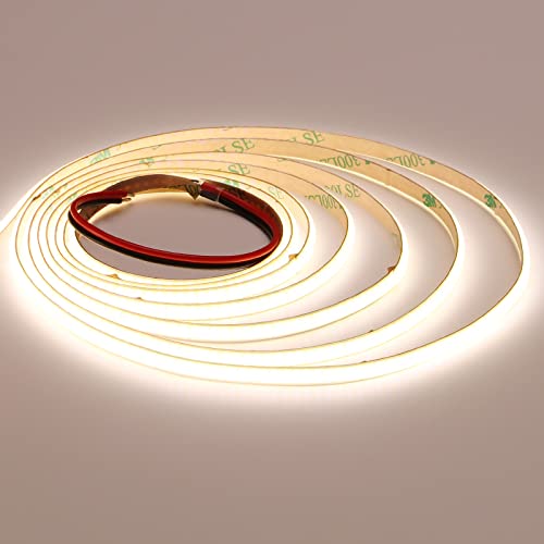 TOPAI 12V COB LED Streifen 5M Naturweiß, Schmal 5mm Breit LED Strip 4000K Selbstklebend 400LED/M CRI>90, Nicht Wasserdicht Flexibles Schneidbar für Innenbereich Heim Küche Deko DIY von TOPAI