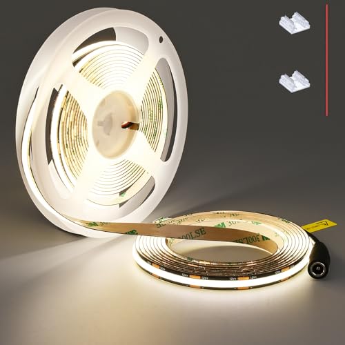 TOPAI 12V COB LED Streifen 5M Naturweiß 4000K Schwarz PCB Dimmbar 480LED/M CRI>90 Sehr Hell 4000Lm Selbstklebend Flexible Schneidbar Non Wasserdicht für Innen (Netzteil nicht enthalten) von TOPAI
