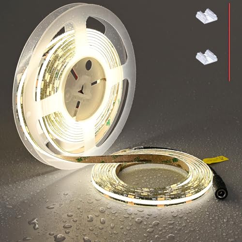 TOPAI 12V COB LED Streifen 5M Naturweiß IP65 Wasserdicht Schwarz PCB Dimmbar 480LED/M CRI>90 Sehr Hell 4000Lm Außen 4000K LED Strip Selbstklebend Flexible Schneidbar (Netzteil nicht enthalten) von TOPAI