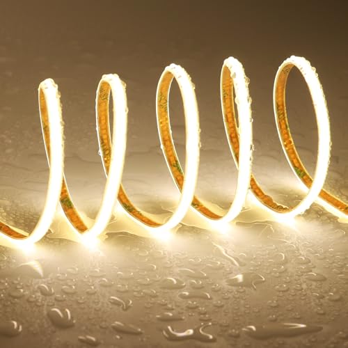 TOPAI 12V COB LED Streifen 5M Naturweiß Schmal 5mm Wasserdicht, Flexible LED Strip 4000K Aussenbereich, CRI>90 400LED/M Selbstklebend LED Band Schneidbar (Produkt ohne Netzteil) von TOPAI