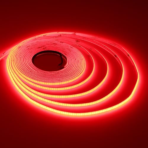 TOPAI 12V COB LED Streifen 5M Rot Schmal 5mm Breit Dünn LED Strip Selbstklebend 400LED/M, Nicht Wasserdicht Flexibles Schneidbar für Innenbereich Deko DIY von TOPAI