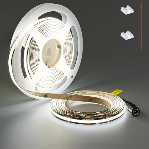 TOPAI 12V COB LED Streifen 5M Tageslicht Weiss 5000K Schwarz PCB Dimmbar 480LED/M CRI>90 Sehr Hell 4000Lm Selbstklebend Flexible Schneidbar Non Wasserdicht für Innen (Netzteil nicht enthalten) von TOPAI