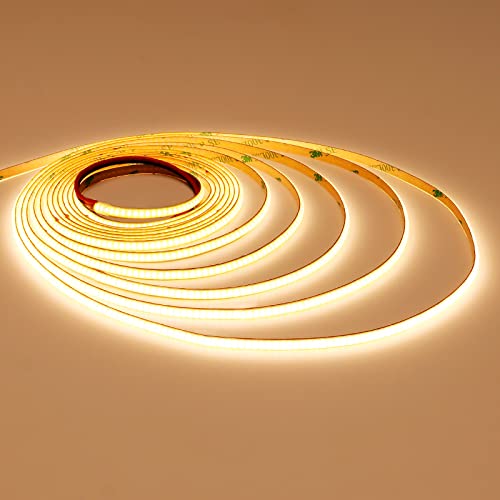 TOPAI 12V COB LED Streifen 5M Warmweiß, Schmal 5mm Breit LED Strip 3000K Selbstklebend 400LED/M CRI>90, Nicht Wasserdicht Flexibles Schneidbar für Innenbereich Heim Küche Deko DIY von TOPAI