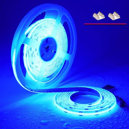 TOPAI 12V COB LED Streifen 5M Blau Wasserdicht IP65 Selbstklebend 480LEDs/M Hohe Dichte Flexibles LED strip Schneidbar für Aussenbereich Umgebungsdekoration von TOPAI