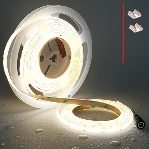 TOPAI COB LED Streifen 5M 4000K Wasserdicht IP65, 12V LED Strip Naturweiß Aussenbereich, CRI>90 Sehr Hell 4000lm LED Band Selbstklebend, 480LEDs/M Flexible Schneidbar für Küche Wohnzimmer von TOPAI