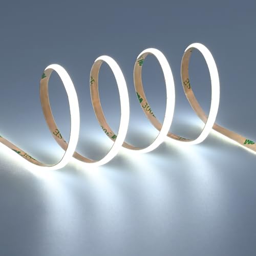 TOPAI 12V COB LED Streifen Schmal 4mm Breit 5M Kaltweiss, LED Strip 6000K Selbstklebend 400LED/M CRI>90, Nicht Wasserdicht Flexibles Schneidbar für Innenbereich Heim Küche Deko DIY TOPAI 12V COB LED Streifen Schmal 4mm Breit 5M Kaltweiss, LED Strip 6000K Selbstklebend 400LED/M CRI>90, Nicht Wasserdicht Flexibles Schneidbar für Innenbereich Heim Küche Deko DIY von TOPAI
