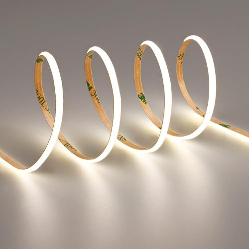 TOPAI 12V COB LED Streifen Schmal 4mm Breit 5M Naturweiß, LED Strip 4000K Selbstklebend 400LED/M CRI>90, Nicht Wasserdicht Flexibles Schneidbar für Innenbereich Heim Küche Deko DIY von TOPAI
