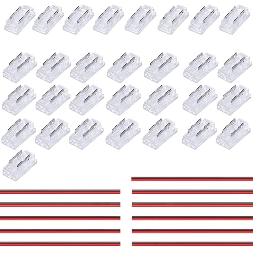 TOPAI 2 Polig 5mm COB LED Streifen Verbinder Transparent Lötfrei, 8 Stück Streifen zu Streifen, 22 Stück Streifen zu Draht, 11 Stück 22AWG Verlängerungsdrähte für 5mm Breite COB LED Streifen von TOPAI
