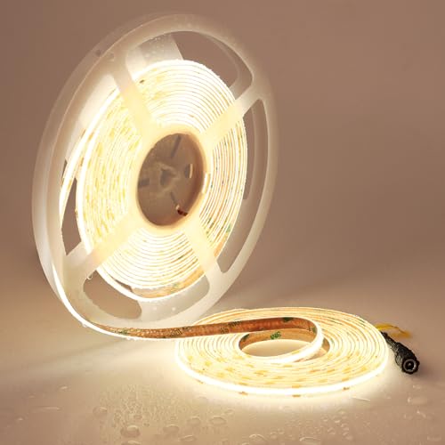 TOPAI COB LED Streifen 10M 4000K Wasserdicht, 24V LED Strip Naturweiß Außen Sehr Hell, CRI>93 LED Band Selbstklebend, 384LEDs/M Flexible Schneidbar für Schrank Treppe DIY Dekoration von TOPAI
