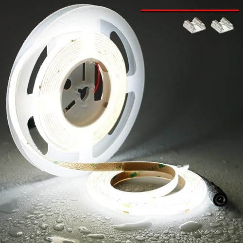 TOPAI COB LED Streifen 5M Weiß Wasserdicht IP65, 24V LED Strip 5000K Aussenbereich, CRI>90 Sehr Hell 4000lm LED Band Selbstklebend, 480LEDs/M Flexible Schneidbar für Küche Wohnzimmer von TOPAI
