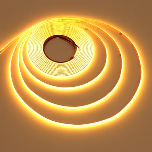 TOPAI 24V COB LED Streifen 5M Gelb, Schmal 5mm Breit LED Strip Selbstklebend 400LED/M CRI>90, Nicht Wasserdicht Flexibles Schneidbar für Innenbereich Heim Küche Deko DIY von TOPAI