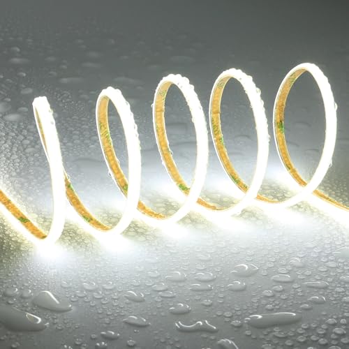 TOPAI 24V COB LED Streifen 5M Kaltweiß Schmal 5mm Wasserdicht, Flexible LED Strip 6000K Aussenbereich, CRI>90 400LED/M Selbstklebend LED Band Schneidbar (Produkt ohne Netzteil) von TOPAI