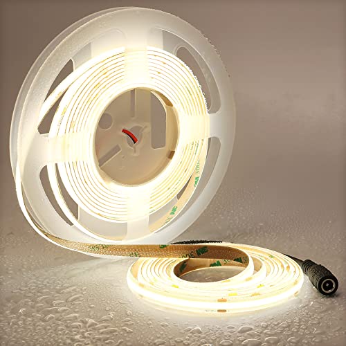 TOPAI COB LED Streifen 5M Neutralweiß Wasserdicht, 24V LED Strip 4000K Außen, LED Band Weiss Selbstklebend, 480LEDs/M CRI>90 Sehr Hell 4000lm Flexible Schneidbar für Schrank Treppe DIY Dekoration von TOPAI