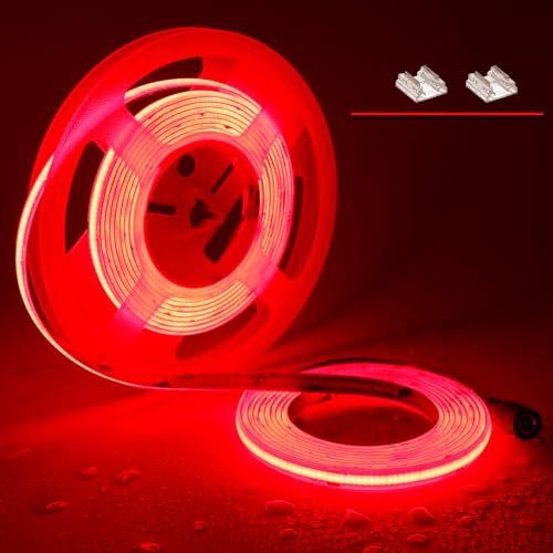 TOPAI COB LED Streifen 5M Rot Wasserdicht IP65, LED Strip Rot 24V Aussenbereich Selbstklebend, 480LEDs/M LED Band Schneidbar für Innen Aussenbereich Heim Küche Deko von TOPAI