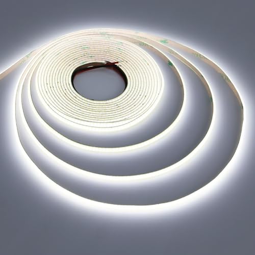 TOPAI 5V COB LED Streifen 5M Kaltweiß, Schmal 5mm Breit LED Strip 3000K Selbstklebend 400LED/M CRI>90, Nicht Wasserdicht Flexibles Schneidbar für Innenbereich Heim Küche Deko DIY von TOPAI