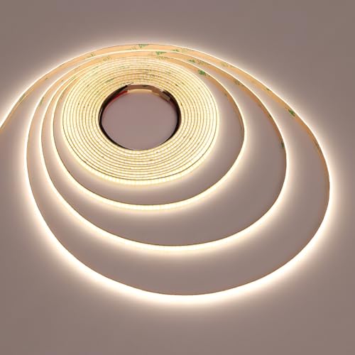 TOPAI 5V COB LED Streifen 5M Naturweiß, Schmal 5mm Breit LED Strip 3000K Selbstklebend 400LED/M CRI>90, Nicht Wasserdicht Flexibles Schneidbar für Innenbereich Heim Küche Deko DIY von TOPAI