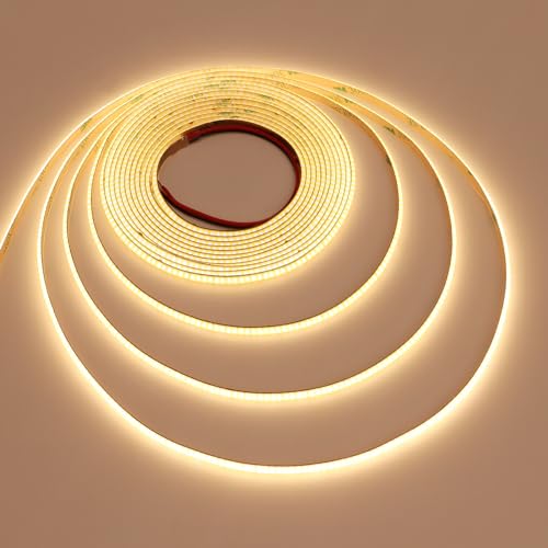 TOPAI 5V COB LED Streifen 5M Warmweiß, Schmal 5mm Breit LED Strip 3000K Selbstklebend 400LED/M CRI>90, Nicht Wasserdicht Flexibles Schneidbar für Innenbereich Heim Küche Deko DIY von TOPAI