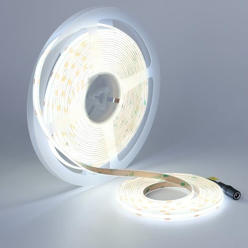 TOPAI COB LED Streifen 10M Kaltweiss, LED Strip 6000K 24V Sehr Hell CRI>93, Selbstklebend LED Bande, Schneidbar, Hohe Dichte 384LEDs/M Non Wasserdicht Flexibles für Innen Heim Küche Deko von TOPAI