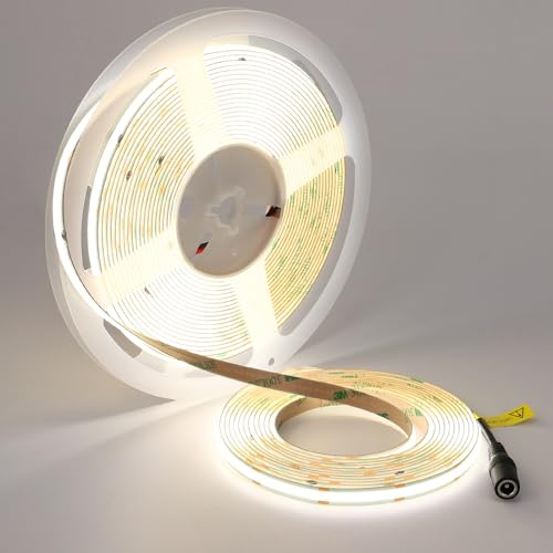TOPAI COB LED Streifen 10M 5000K, 24V LED Strip Tageslicht Weiß, Super Hell 7000lm CRI>93, Selbstklebend, Schneidbar, Hohe Dichte 384LEDs/M Non Wasserdicht Flexibles für Innen Heim Küche Deko von TOPAI