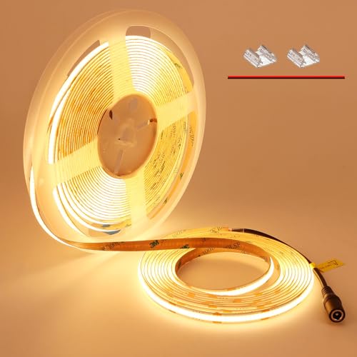 TOPAI COB LED Streifen 10M Warmweiss, 24V LED Strip 2700K Sehr Hell 7000lm CRI>93, LED Band warmweiß Selbstklebend,384LED/M Non Wasserdicht Flexible Schneidbar für Innen Heim Küche Deko von TOPAI